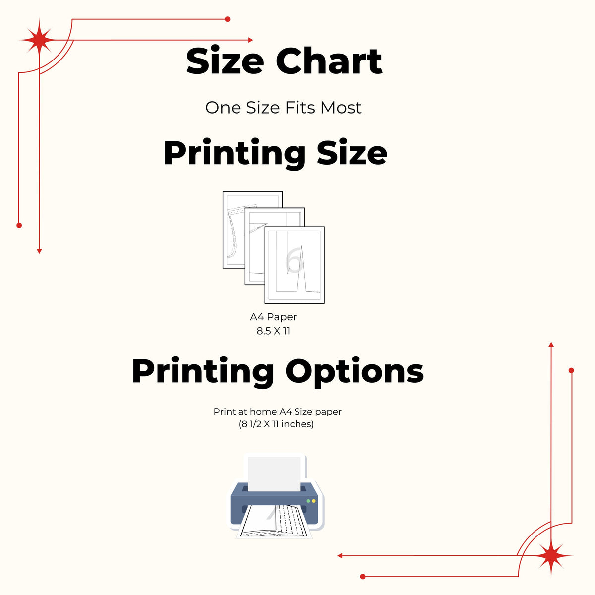 Mrs Claus hat size chart, one size fits most, printed on A4 or letter paper