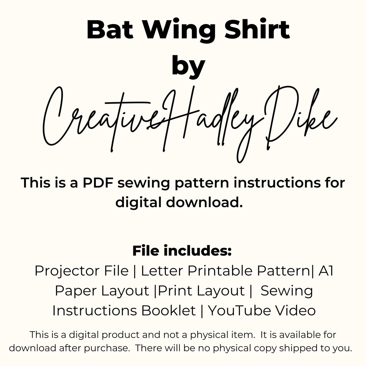 Bat wing shirt PDF pattern by Creative HadleyDike: projector, letter and A1 files, print layout, instructions and video