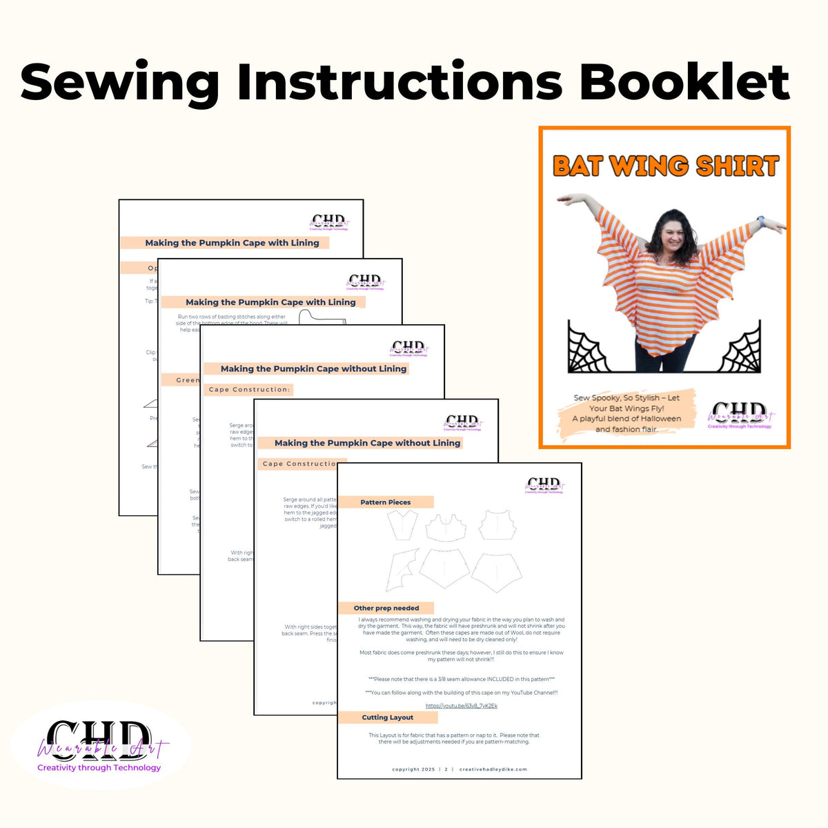Sewing instructions booklet pages for the bat wing shirt pattern