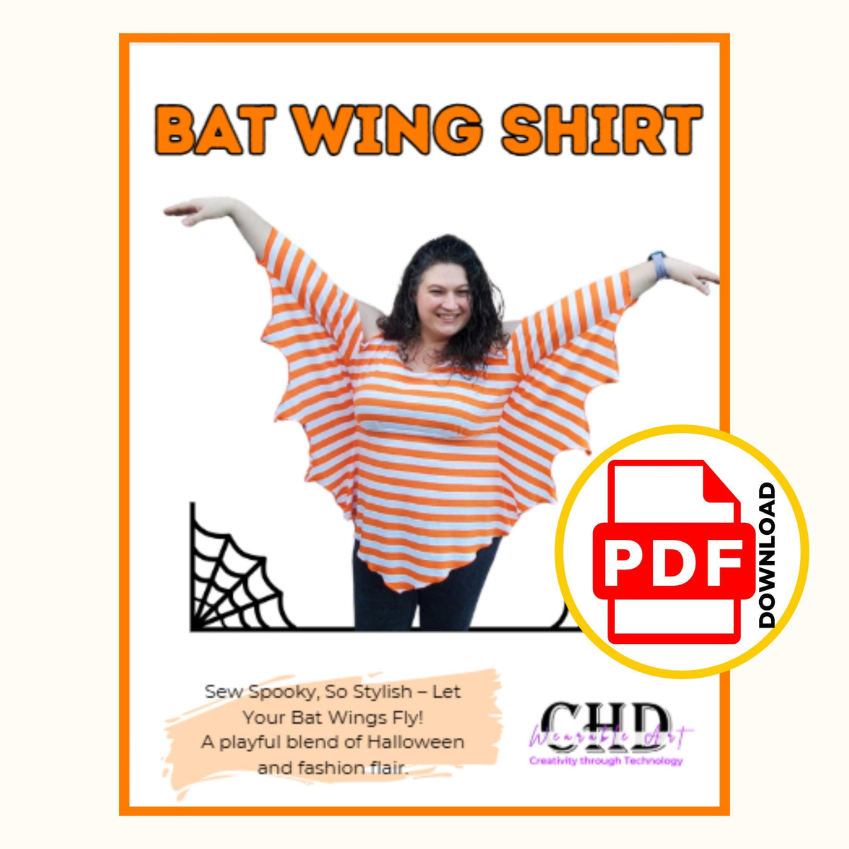 Bat wing shirt PDF pattern cover: sew spooky, so stylish, let your bat wings fly