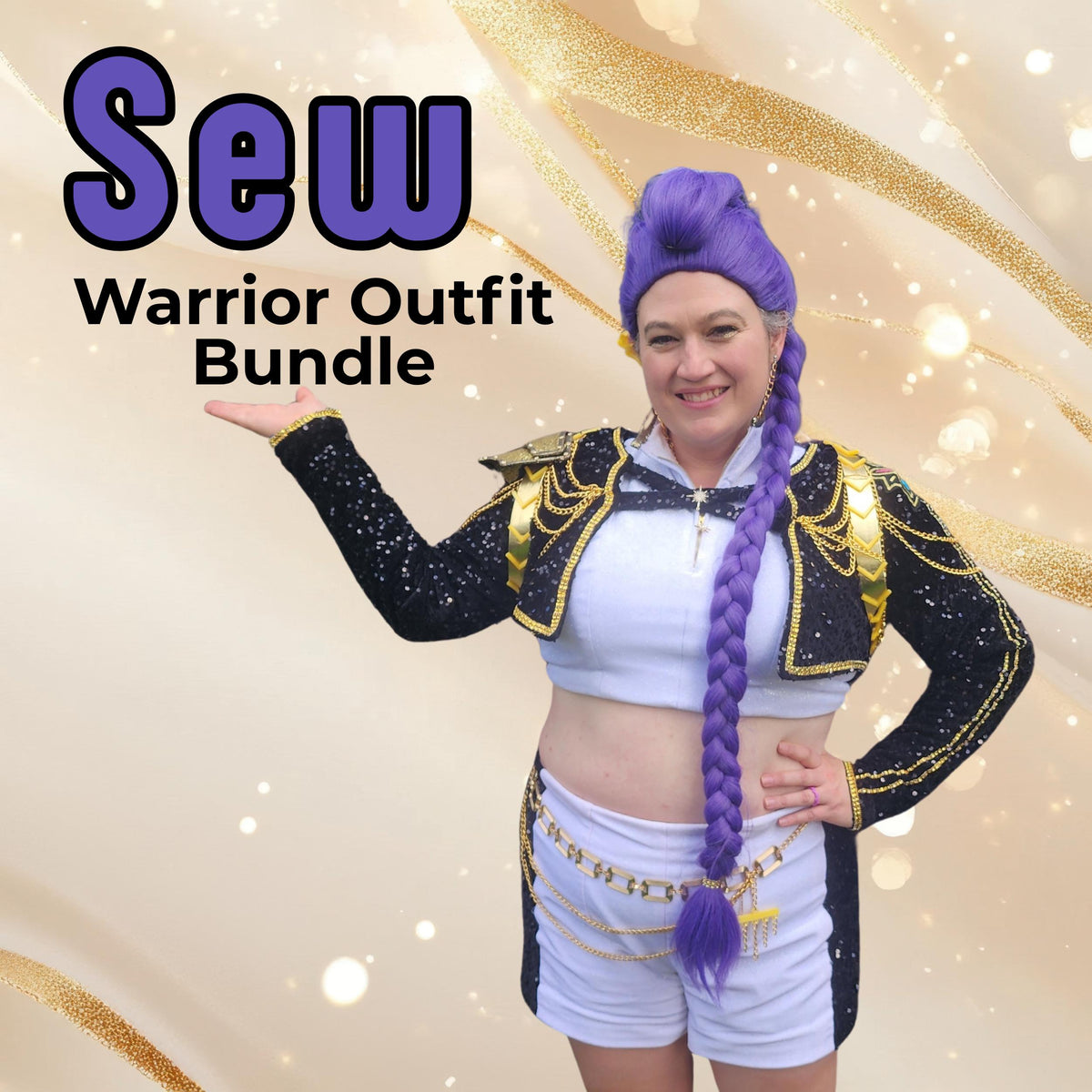 Sew the warrior outfit bundle: woman in the full K-pop inspired cosplay