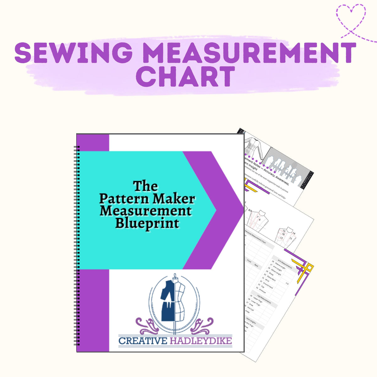 Sewing measurement chart cover: The Pattern Maker Measurement Blueprint printable workbook by Creative HadleyDike