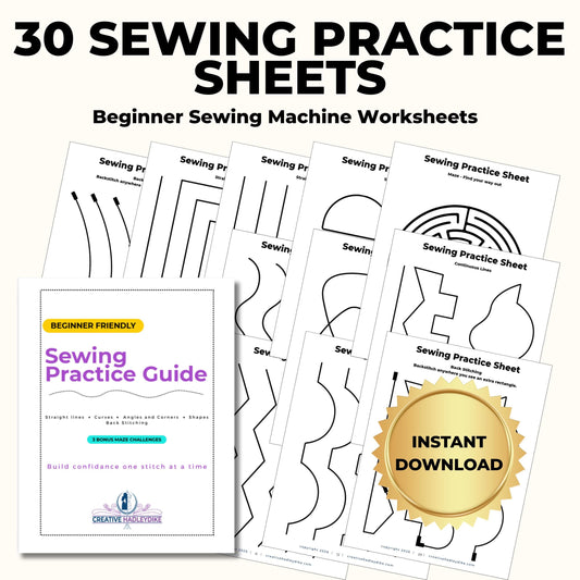 30 sewing practice sheets for beginners: printable sewing machine worksheets with lines, curves and mazes, instant download