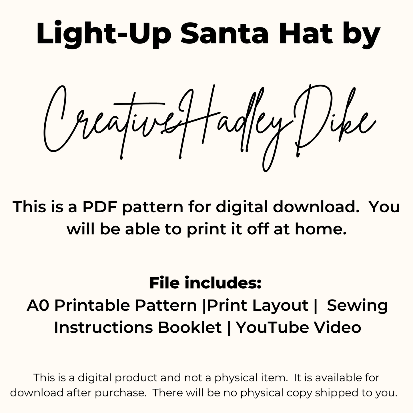 Light-Up Santa Hat Sewing Pattern | Santa Hat PDF Pattern | Glowing Santa Hat PDF Pattern | No Soldering Light-Up Santa Hat Sewing Pattern