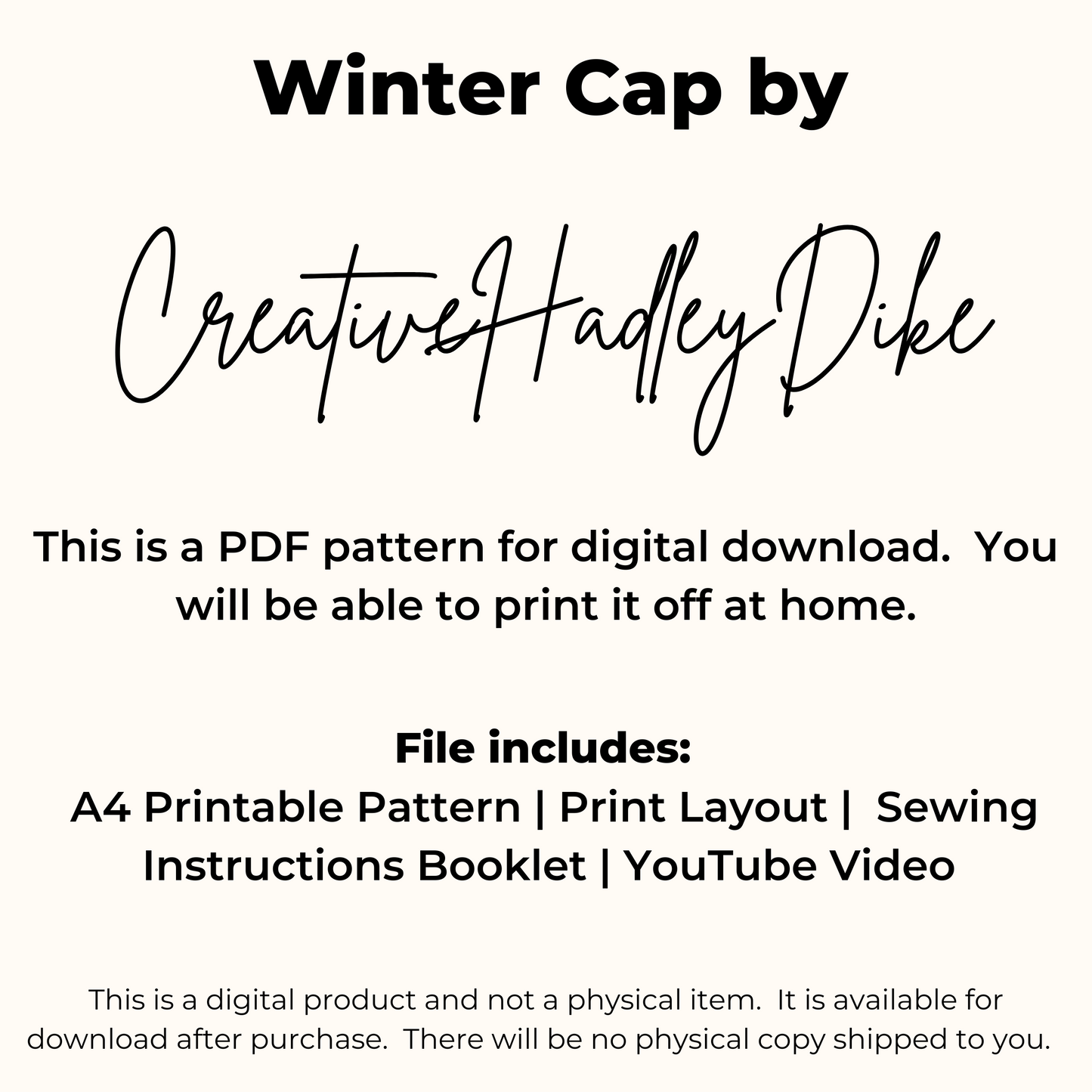 Winter Hat Pattern | Fleece Hat Pattern | Easy Winter Hat Pattern | Simple Hat Sewing Pattern | 4-Piece Hat Pattern | Downloadable Pattern