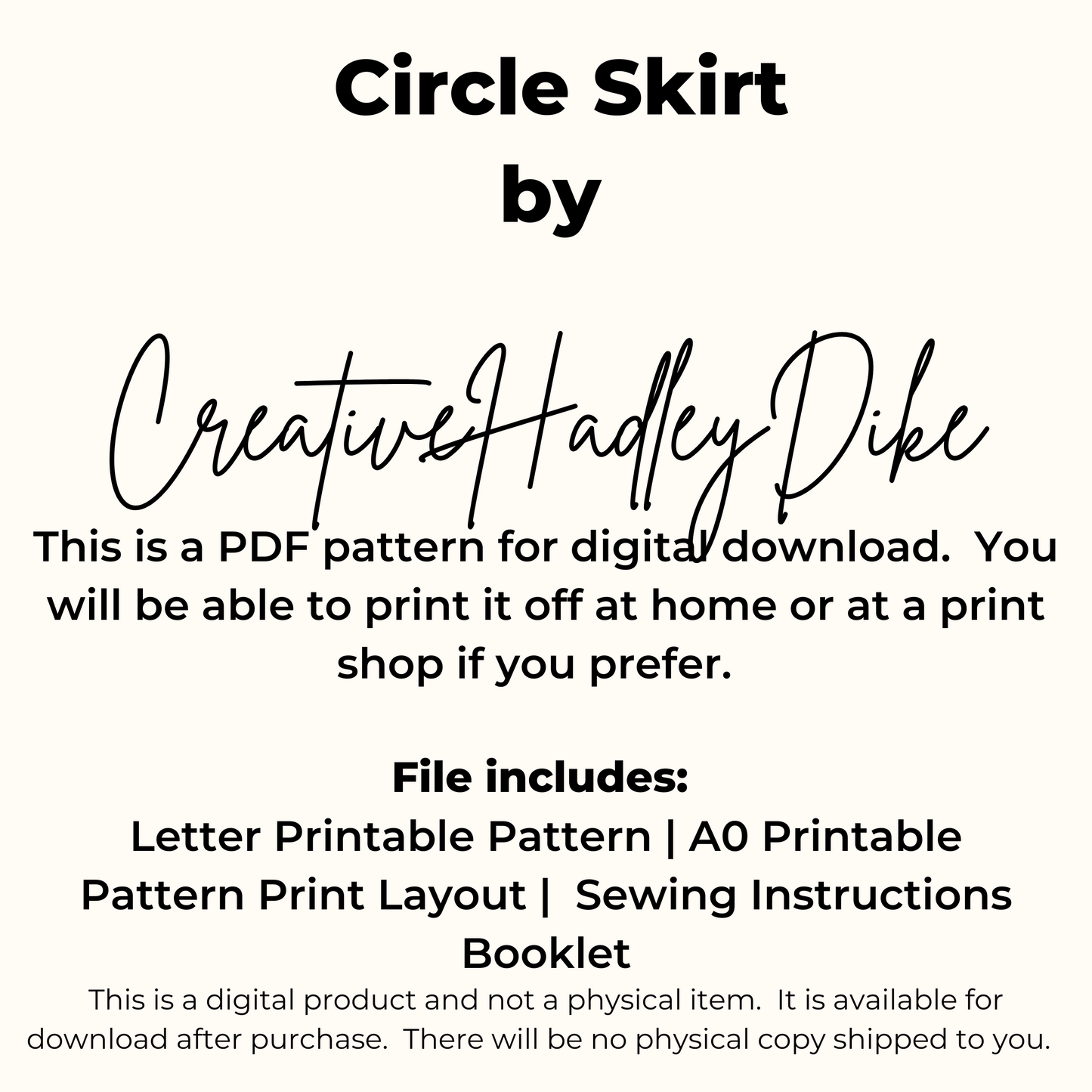 Circle Skirt Sewing Pattern | PDF Circle Skirt Sewing Pattern | Projected Sewing Pattern | Circle Skirt | Easy PDF Sewing Pattern