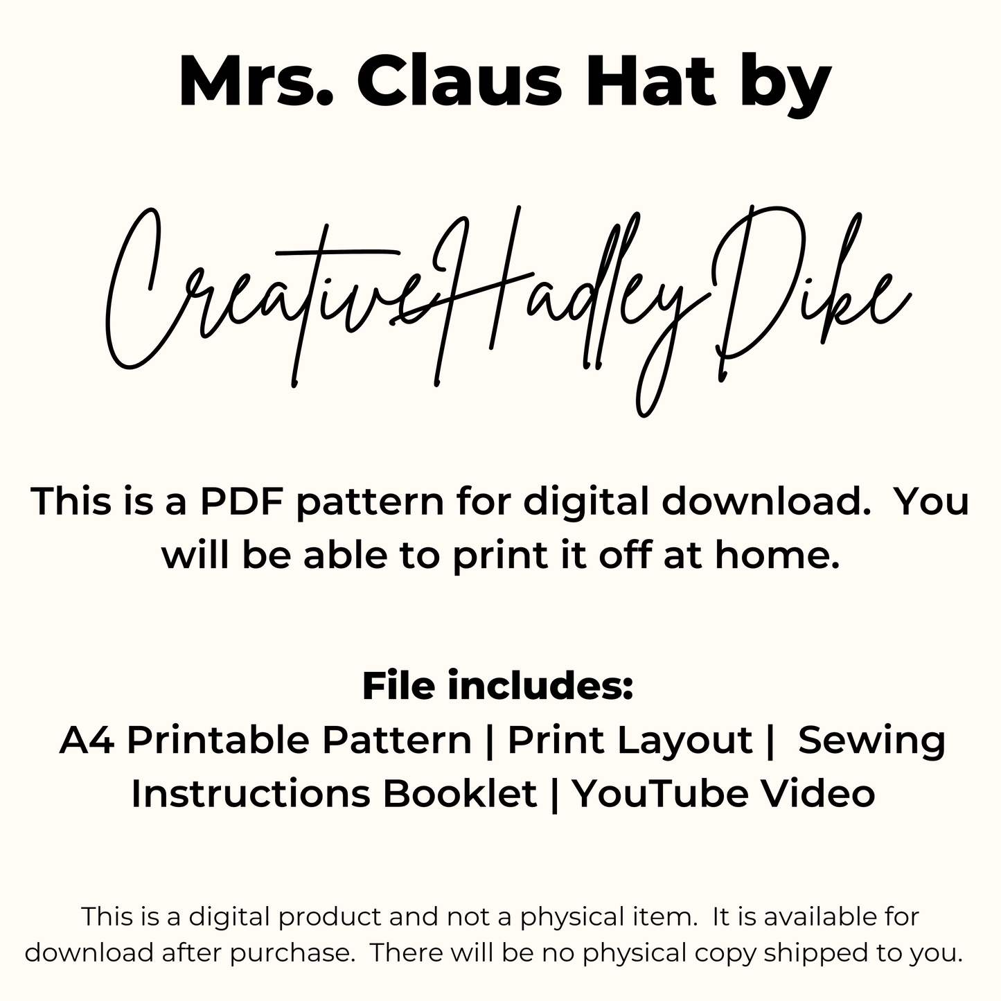 Mrs Claus Hat Sewing Pattern | Mop Cap Sewing Pattern | DIY Mrs Claus Hat PDF Pattern